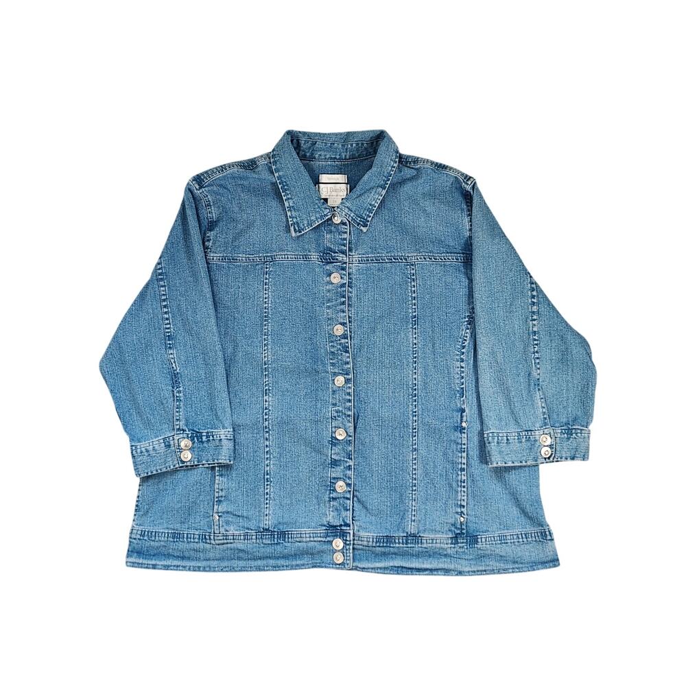 CJ BANKS womens 2X blue denim jacket stretch button